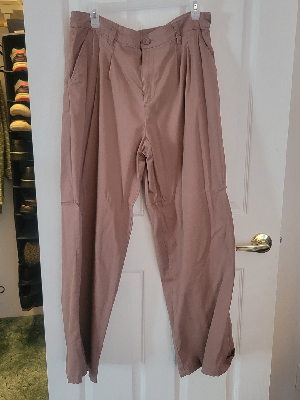 High-Rise Pleated Chino Pants in Dusty Mauve